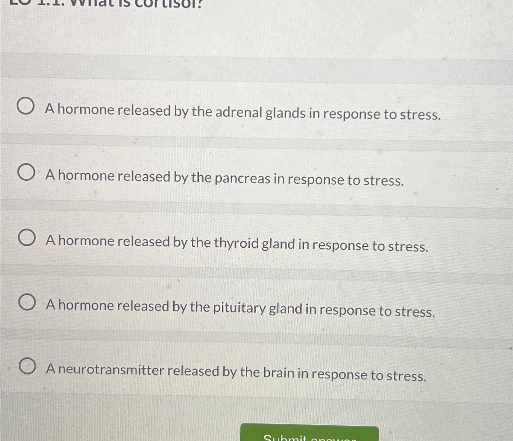 Solved A hormone released by the adrenal glands in response