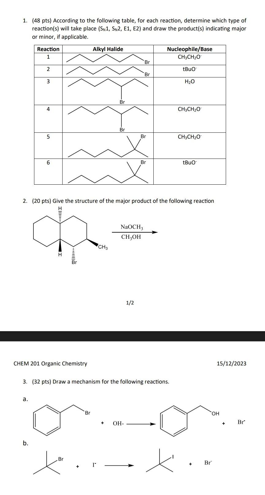 Solved 1. (48 pts) According to the following table, for | Chegg.com