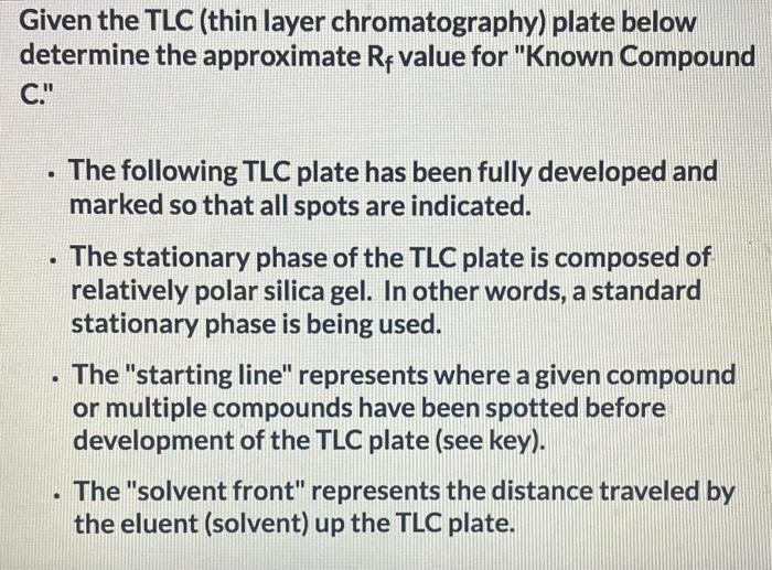 Given the TLC (thin layer chromatography) plate below determine the approximate \( \mathbf{R}_{\mathbf{f}} \) value for Know