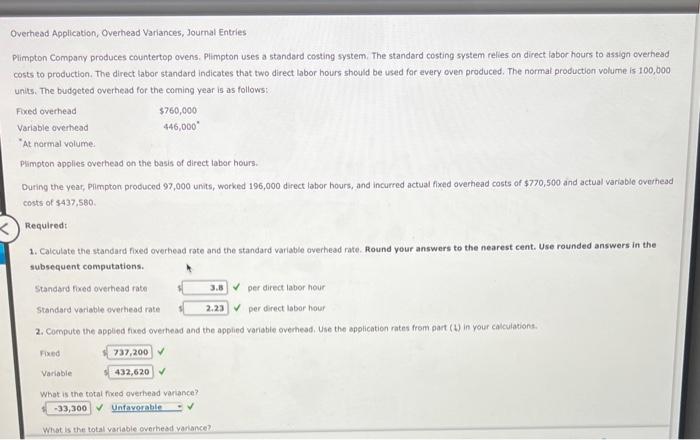 Solved Overhead Application, Overhead Variances, Journal | Chegg.com