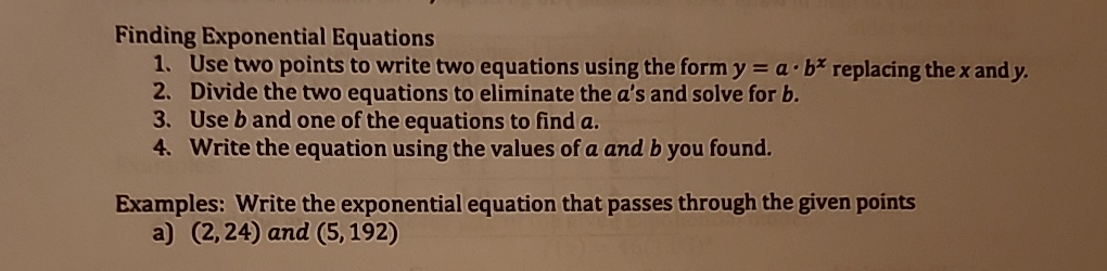 Solved Finding Exponential EquationsUse two points to write | Chegg.com
