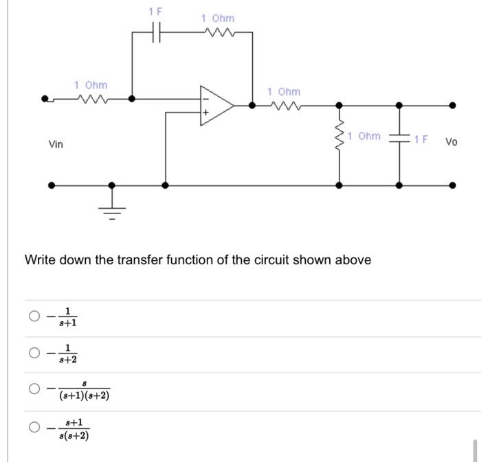 Solved Write down the transfer function of the circuit shown | Chegg.com