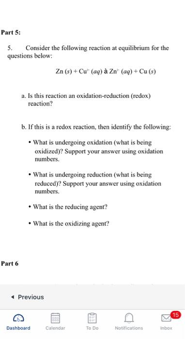 Solved Part 5: 5. Consider the following reaction at | Chegg.com