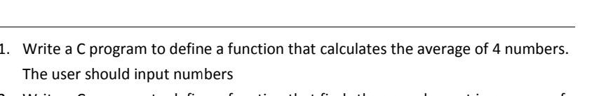 Solved 1. Write a C program to define a function that | Chegg.com
