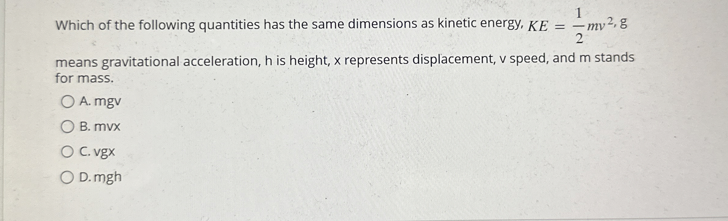 Solved Which of the following quantities has the same | Chegg.com
