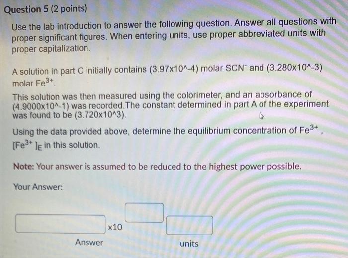 Solved Question 5 (2 points) Use the lab introduction to | Chegg.com