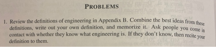 Engineering Problem Def Solved PROBLEMS 1. Review the definitions of engineering in | Chegg.com