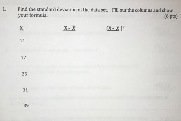 Solved find the standard deviation of the data set. fill out | Chegg.com