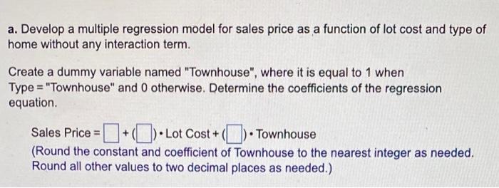 Solved a. Develop a multiple regression model for sales | Chegg.com