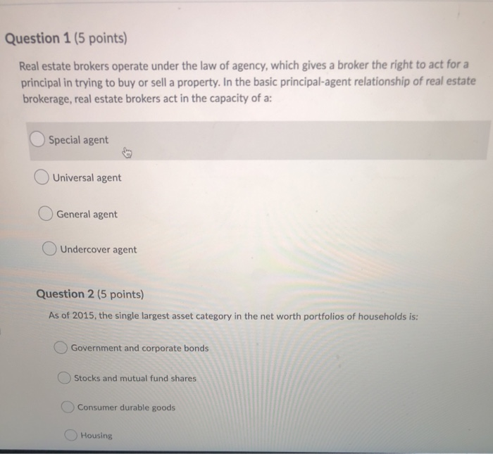 Solved Question 1 (5 Points) Real Estate Brokers Operate | Chegg.com