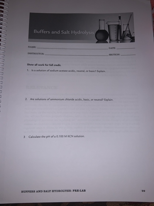Solved Buffers and Salt Hydrolysis NAME DATE INSTRUCTOR