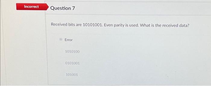 Solved Received bits are 10101001 . Even parity is used. | Chegg.com