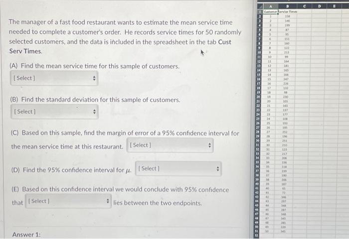 Solved The manager of a fast food restaurant wants to | Chegg.com