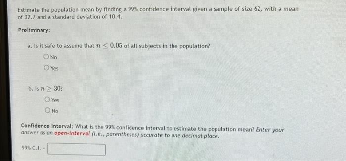 Solved Estimate the population mean by finding a 998 | Chegg.com