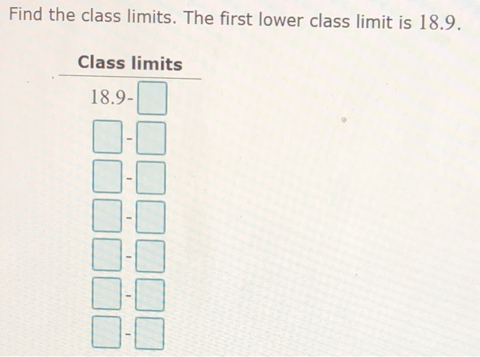 Solved Find the class limits. The first lower class limit is | Chegg.com