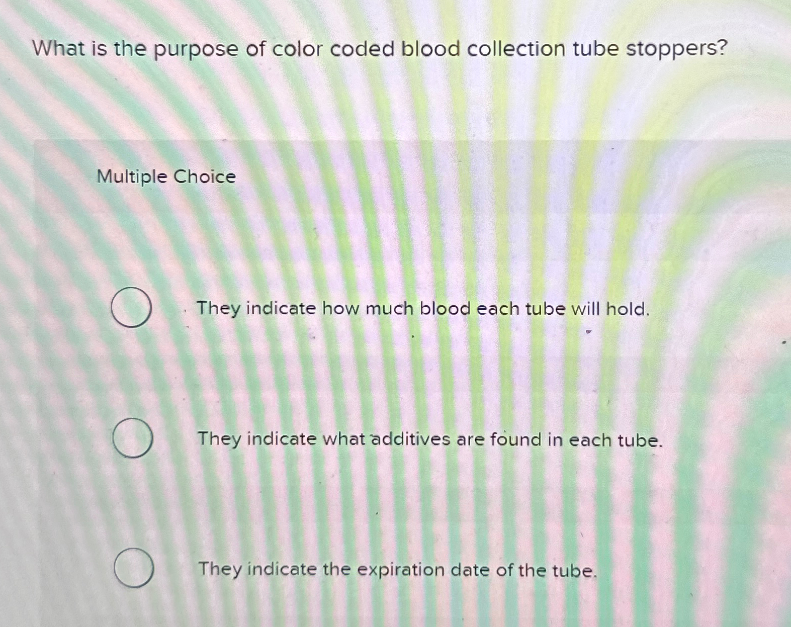 Solved What is the purpose of color coded blood collection
