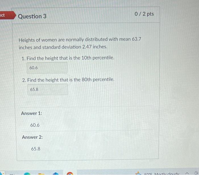 Solved Heights of women are normally distributed with mean | Chegg.com