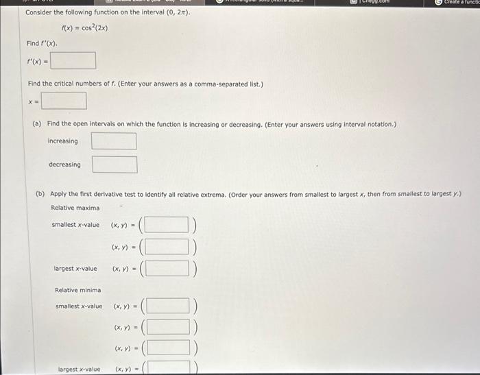 Solved Consider the following function on the interval | Chegg.com