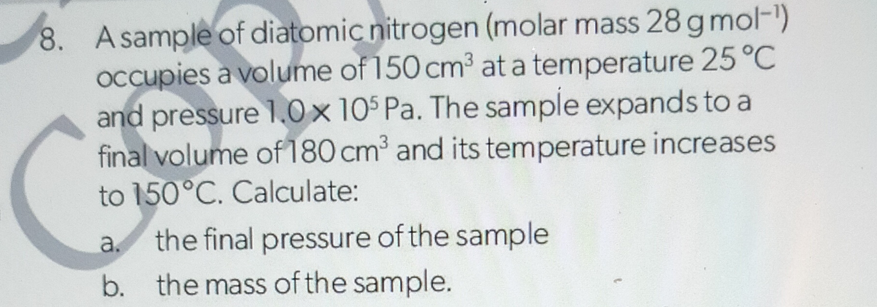 Solved a sample of diatomic nitrogen molar mass 28gmol 1 chegg