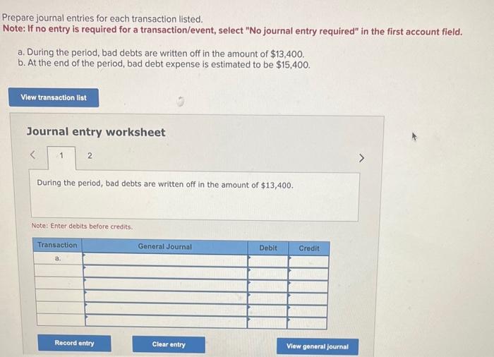 Solved repare journal entries for each transaction listed. | Chegg.com