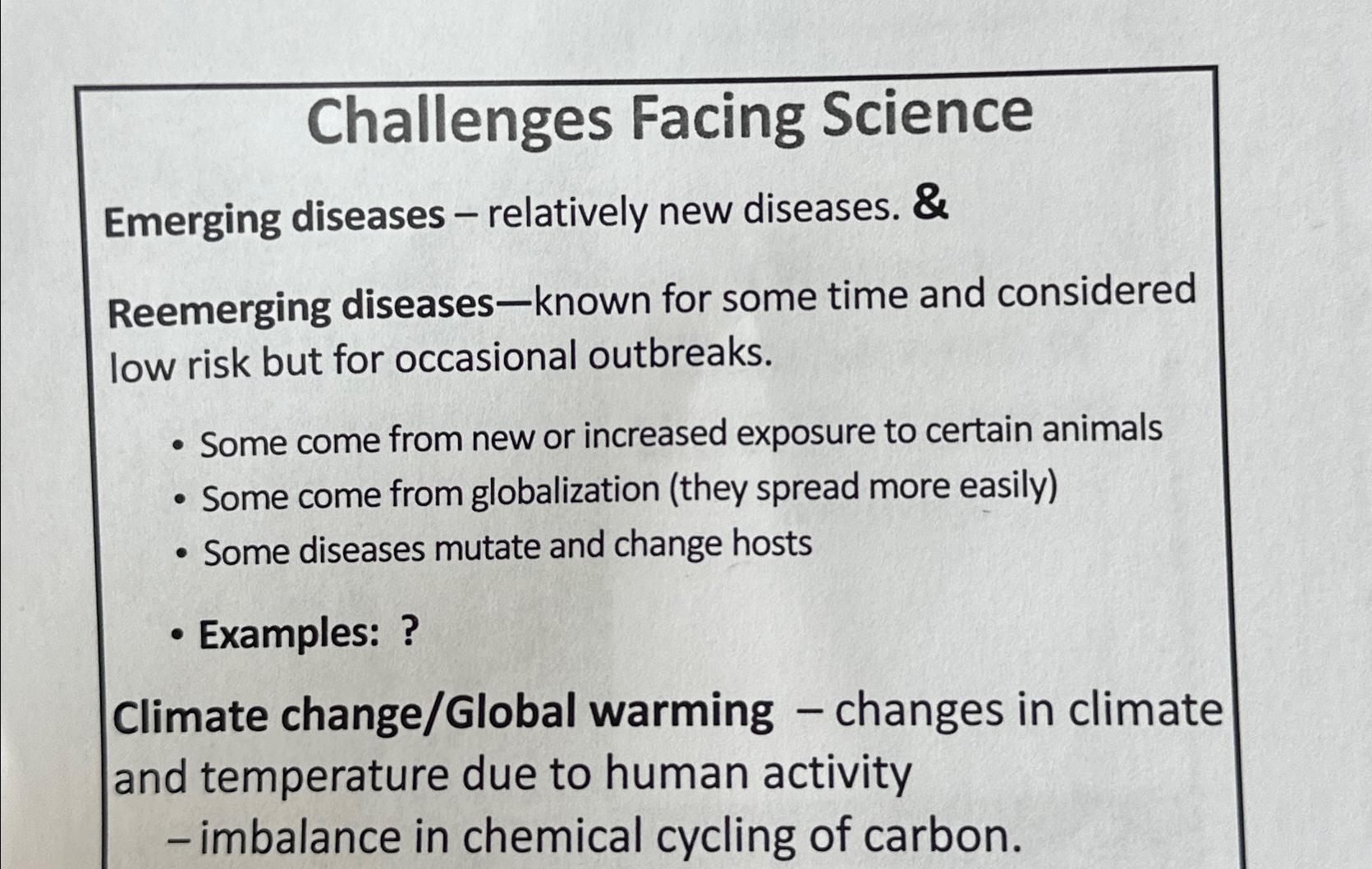 Solved Challenges Facing ScienceEmerging diseases - | Chegg.com
