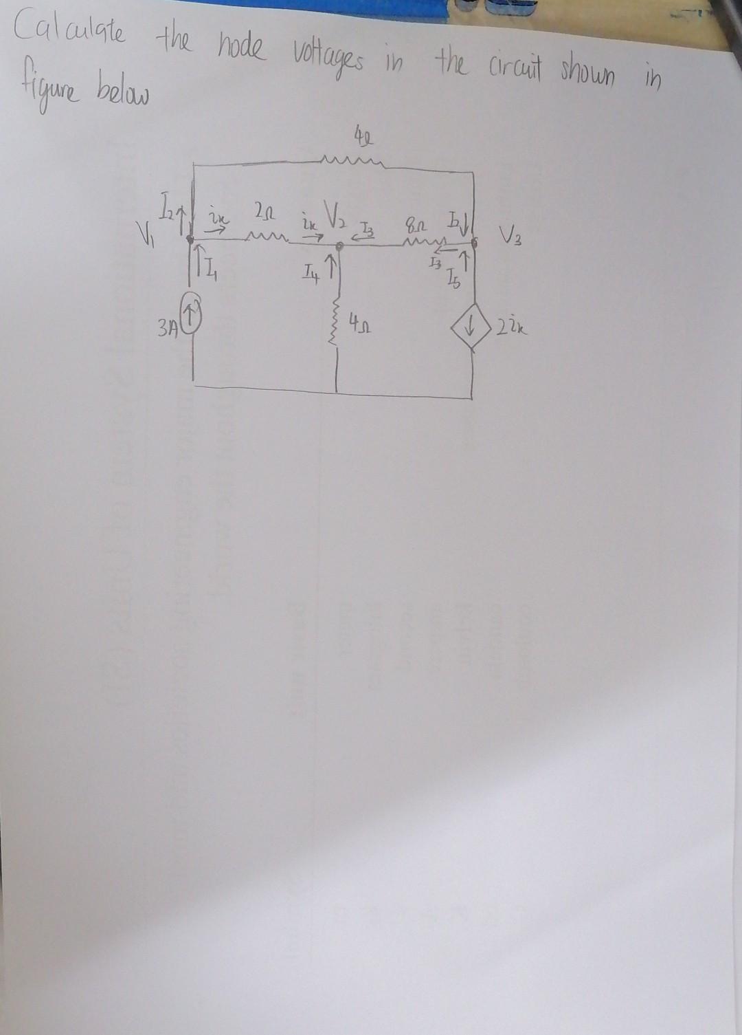 Calculate the hode vottages in the circut shown in figure below