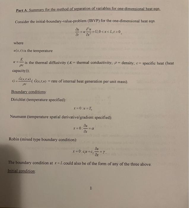 Solved Part A Summary For The Method Of Separation Of | Chegg.com