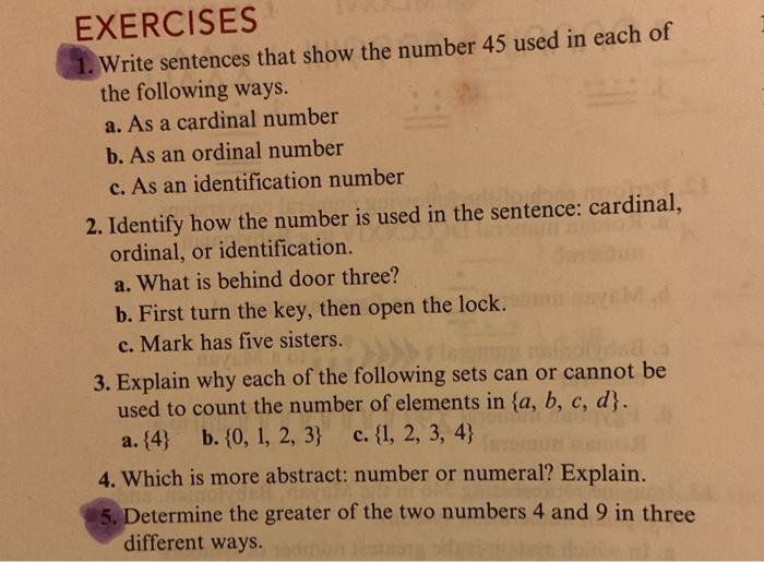 Solved EXERCISES 1. Write sentences that show the number 45 | Chegg.com