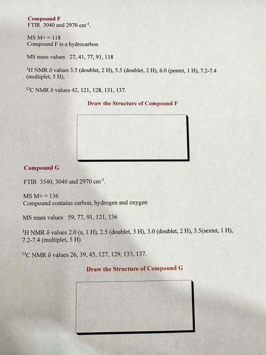 Solved Compound F FTIR 3040 and 2970 cm−1. MS M +=118 | Chegg.com