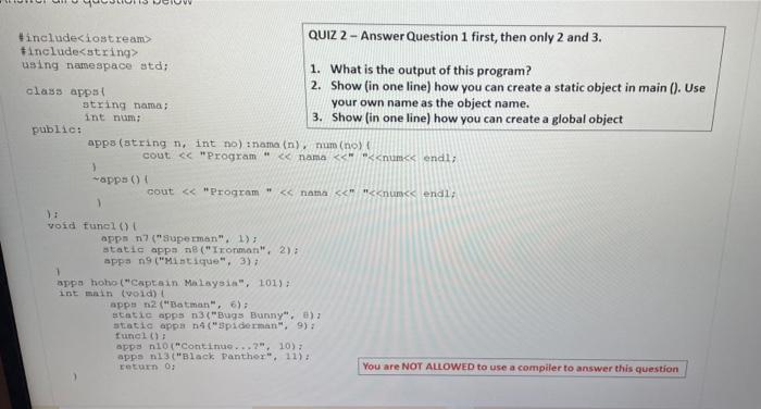 Solved #include QUIZ 2 - Answer Question 1 first, then only | Chegg.com