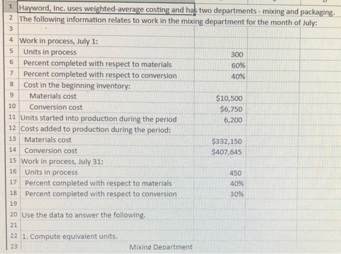 Solved 1 Hayword Inc Uses Weighted Average Costing And Has 4958