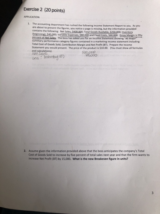 Solved Exercise 2 (20 points) APPLICATION 1. The accounting | Chegg.com