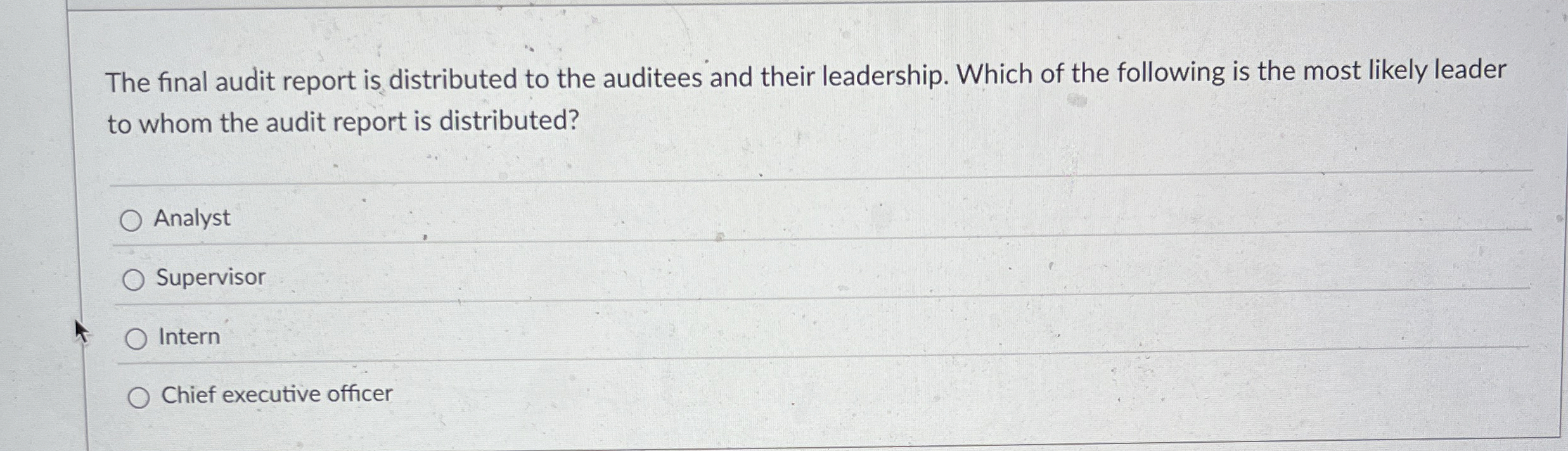Solved The final audit report is distributed to the auditees | Chegg.com