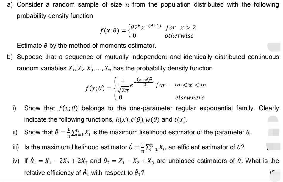 Solved a) Consider a random sample of size n from the | Chegg.com