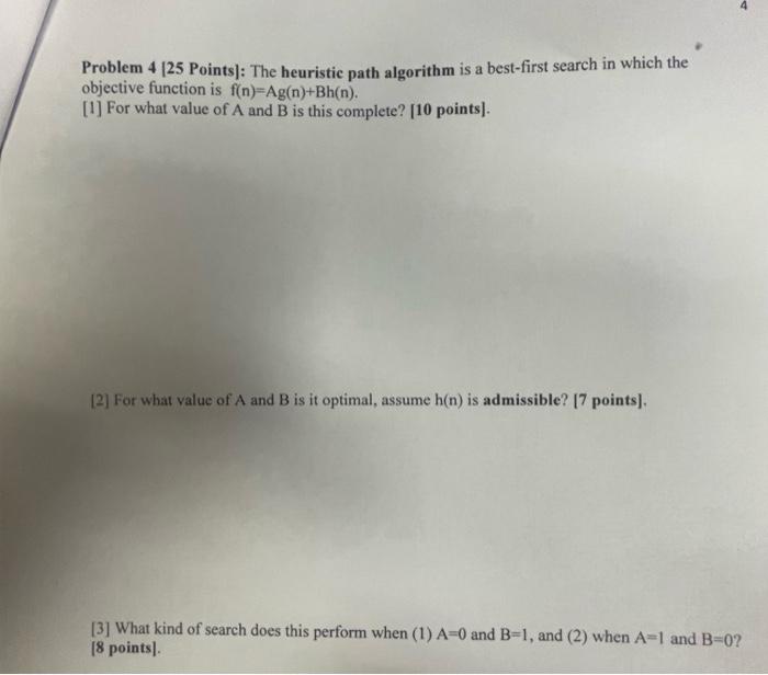 Solved Problem 4 [25 Points]: The heuristic path algorithm | Chegg.com