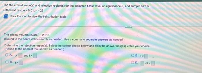 Solved Find the critical value(s) and rejection region(s) | Chegg.com