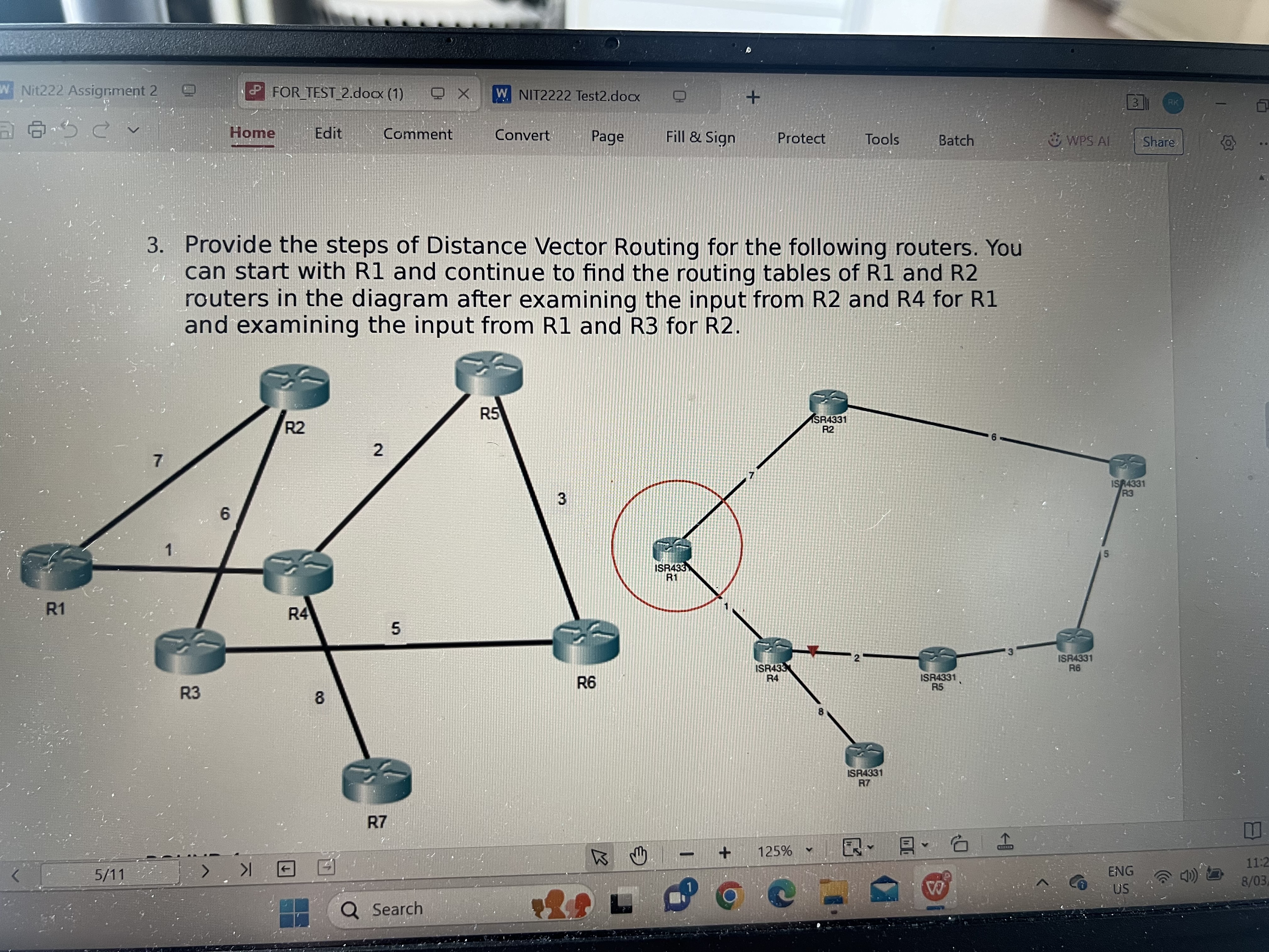 Provide the steps of Distance Vector Routing for the | Chegg.com