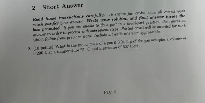Solved 2 Short Answer Read these instructions carefully. To | Chegg.com
