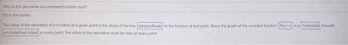 the derivative of a constant function is zero