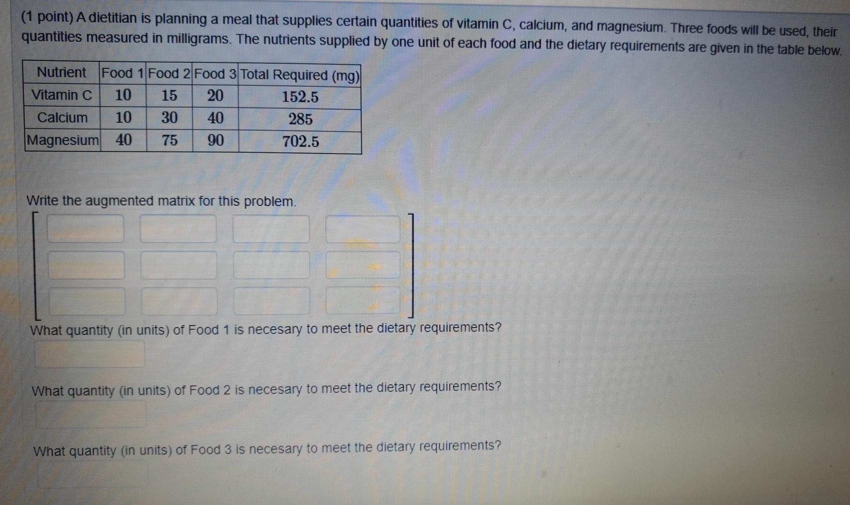 Solved 1 Point A Dietitian Is Planning A Meal That Supp Chegg Com