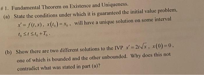 Solved 4 1. Fundamental Theorem On Existence And Uniqueness. | Chegg.com