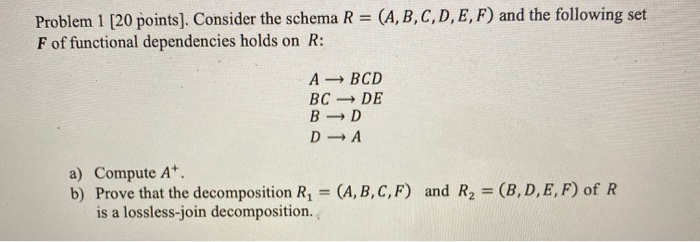 Solved Problem 1 [20 points). Consider the schema R = | Chegg.com