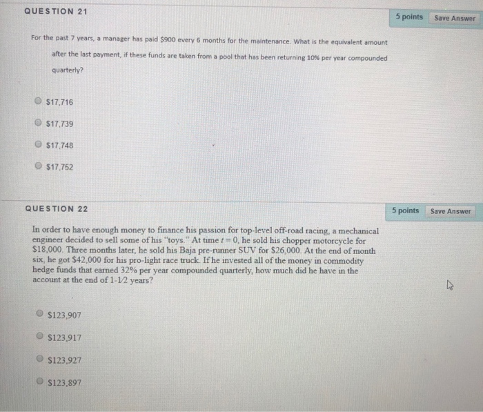 Solved QUESTION 9 3 points Save Answer A single deposit of | Chegg.com