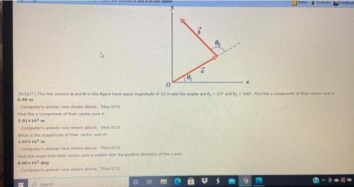 Solved ure Notes Eve Feedbaca te X (8c3p17) The two vectors | Chegg.com