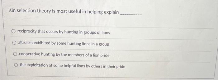Solved Kin selection theory is most useful in helping | Chegg.com
