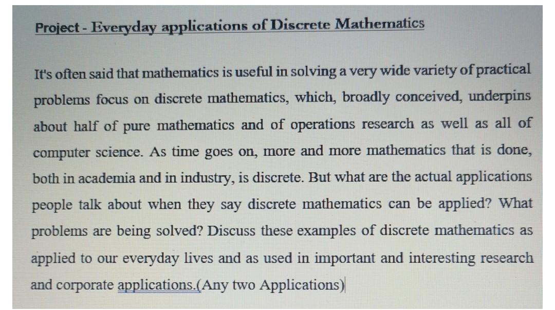 Solved Project - Everyday applications of Discrete | Chegg.com