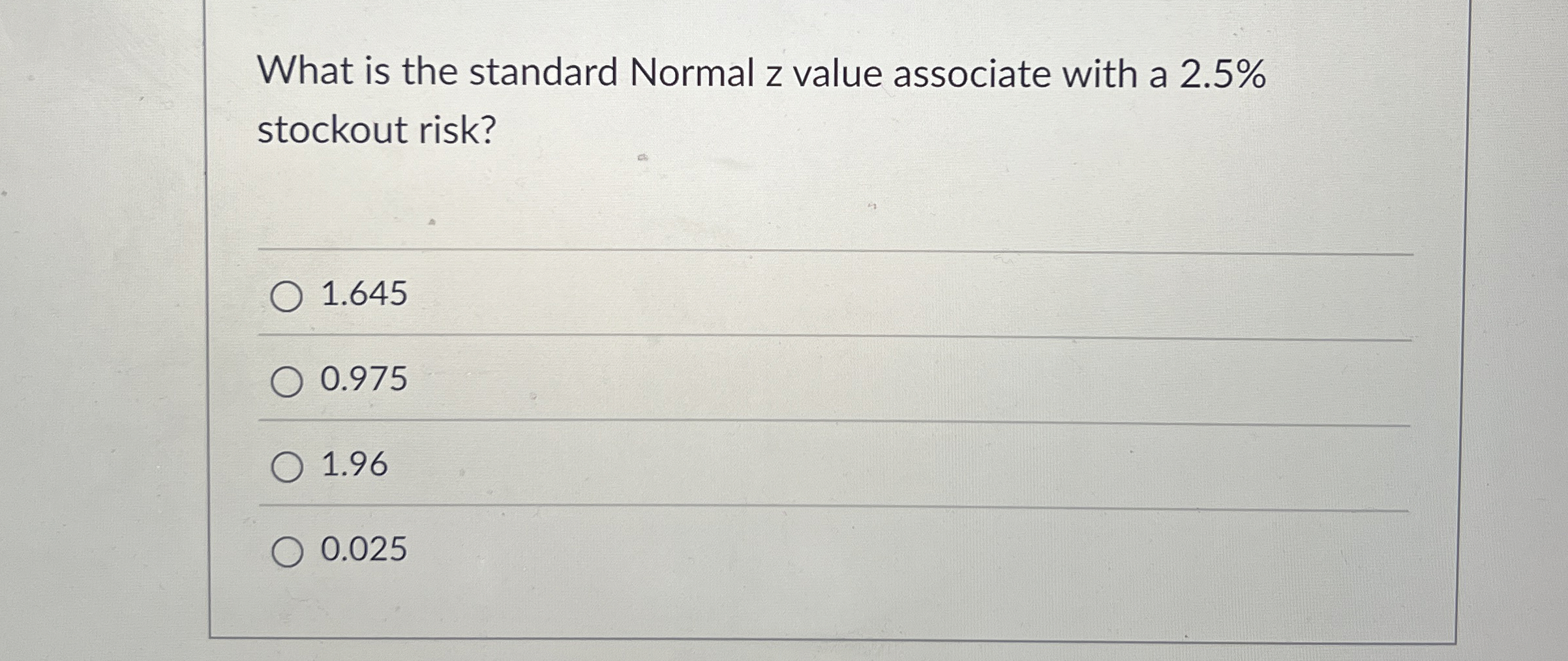 Solved What is the standard Normal z value associate with a