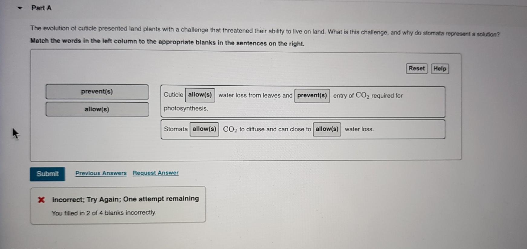 Solved Part A The evolution of cuticle presented land plants