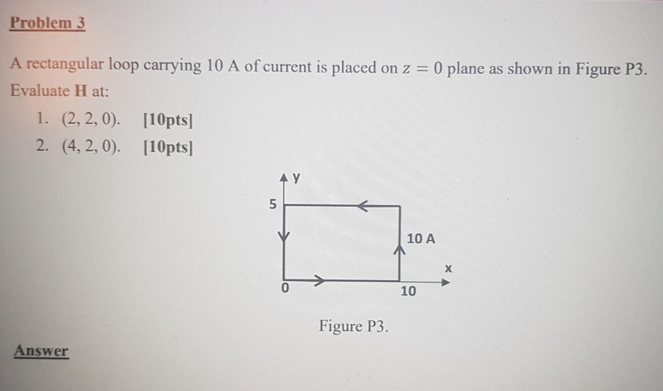 Solved Problem 3 A rectangular loop carrying 10 A of current | Chegg.com