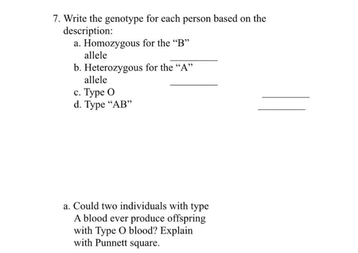 7 Write The Genotype For Each Person Based On The Chegg 